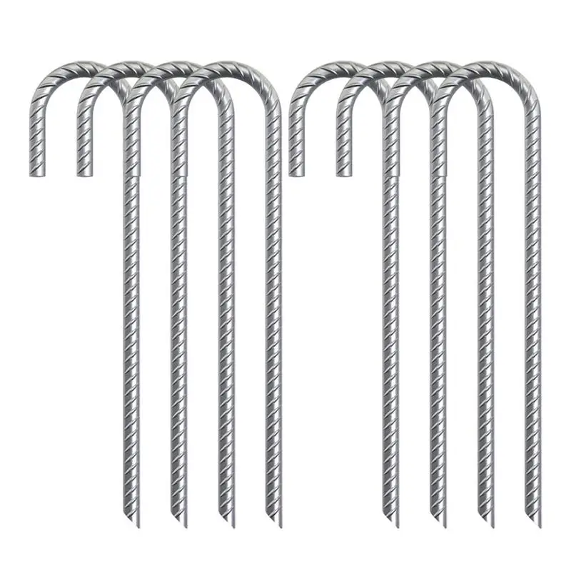 Chain Link Fence Stakes 12 Inch J Hook Rebar Garden Stakes 8 Pack Heavy Duty Steel Garden Anchors For Trampolines For Sports