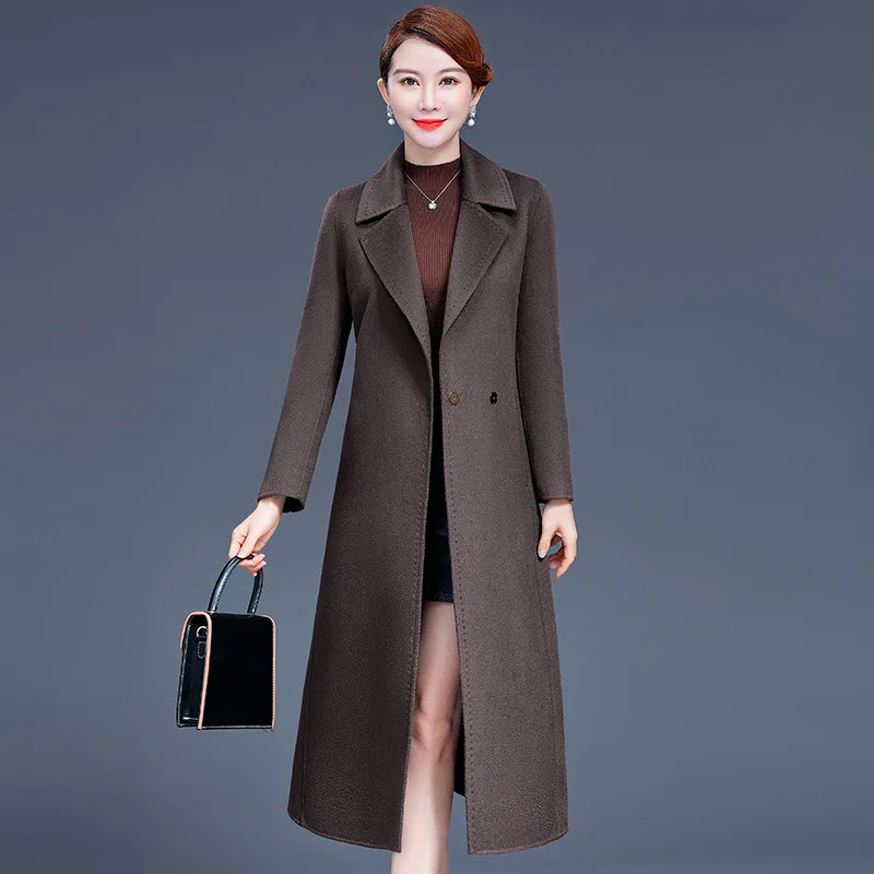 2026 Korean Double-sided Wool Coat Women's X-long Cashmere Overcoat Autumn Winter Double-breasted Sashes Slim Woolen Outerwear