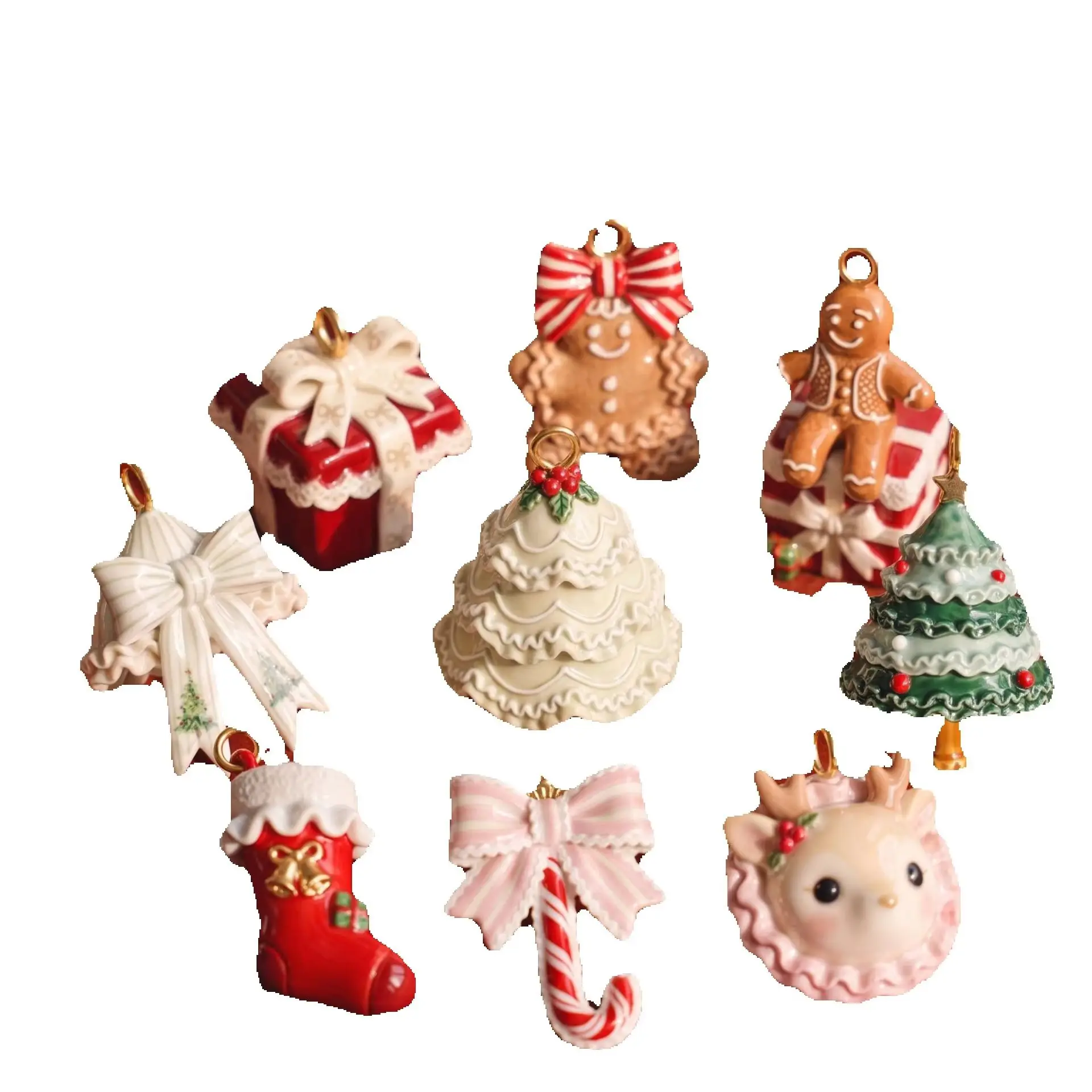 Christmas Enamel Charms For Jewelry Making Gingerbread Man Xmas Tree Sock Gift Box Bow Pendants DIY Necklace Accessories