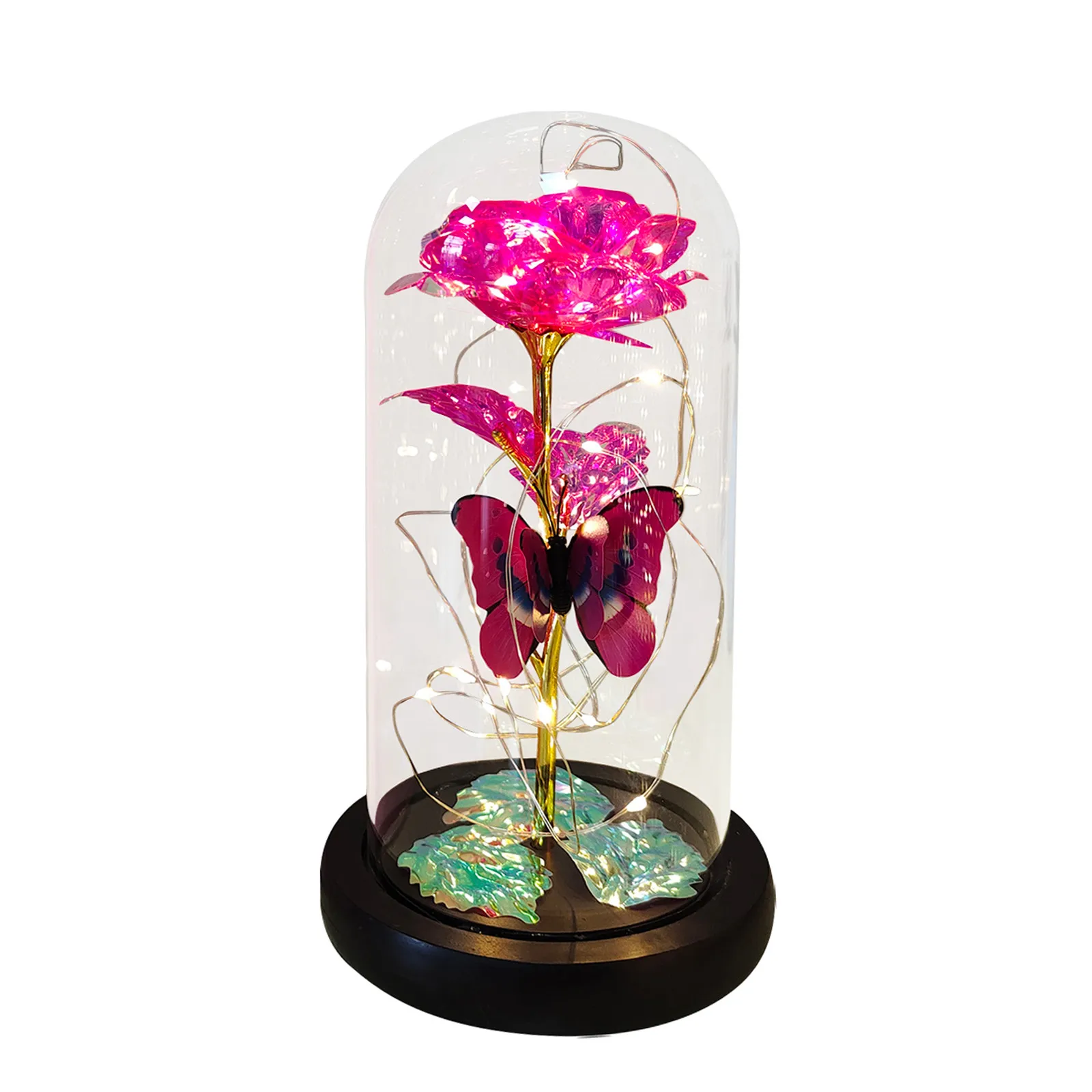 Rose Light Artificial Galaxy Rose Lamp with Butterfly and Colorful LED Rose Flowers In Glass Battery Powered Gifts for Women