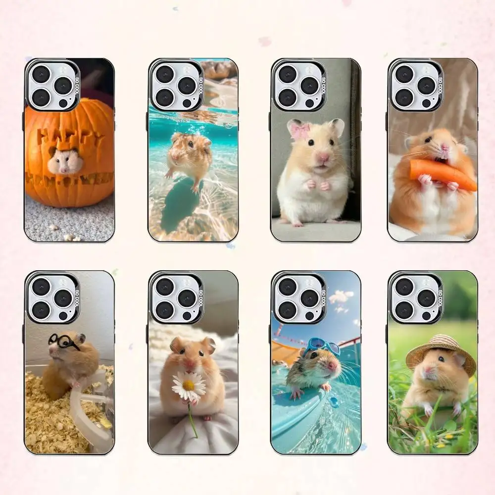

Cute Animal Hamster Phone Case For iPhone17,16,15,14,13,12,11 Plus,Pro Max Colored Silver Plated Inside Cover