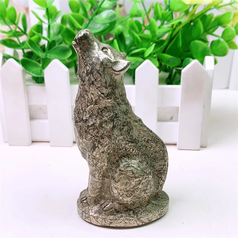 Natural Crystal Quartz Wolf Carving Healing Gemstone Animal Crafts For Christmas Lucky Gift Art Collection 1pcs