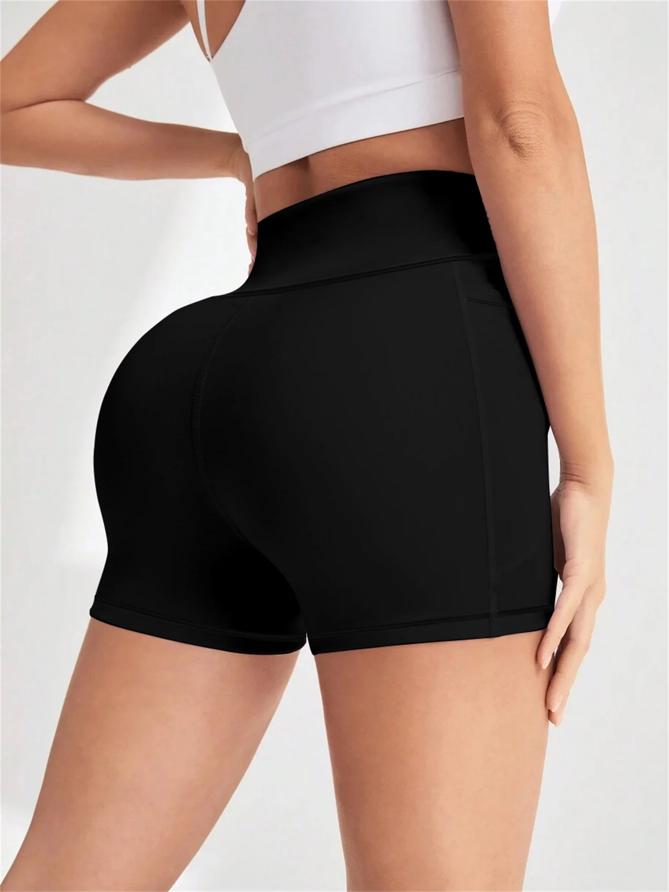 Pocket Stitching Yoga Shorts For Women High Waisted Biker Tights Elastic Workout Slim Sports Leggings Sportswear Purchasing Agen