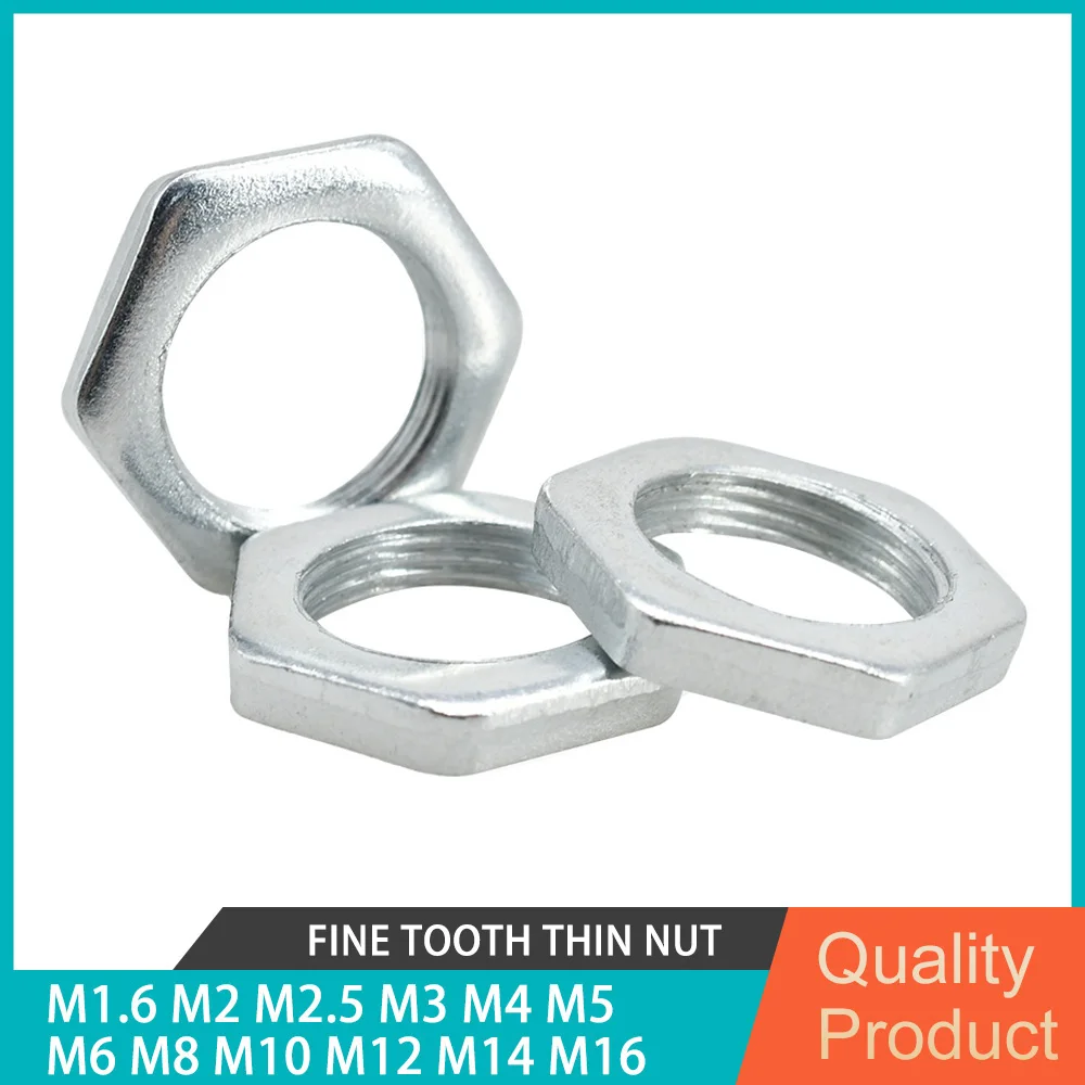 Thin Hex Nut M6 M8 M10 M12 M14 M16 M18 Fine Thread Iron Galvanized Gb808 Small Hexagon Flat Nut Carbon Steel Hardware Fastener