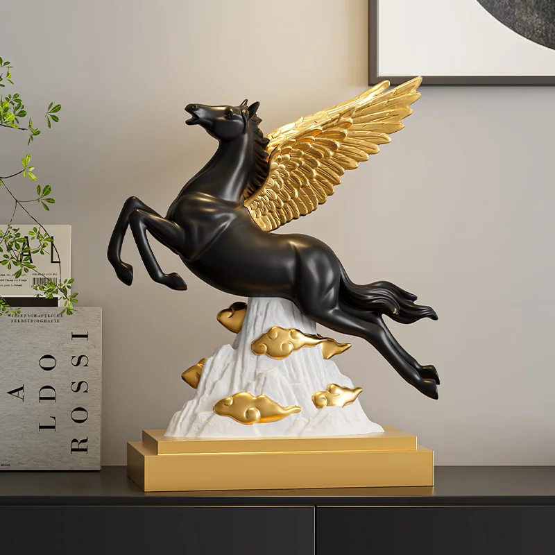Entryway Black Horse Sculpture Feng Shui Fortune Figurine for Desk Creative Office Decor Success Symbol Statue for Living Room
