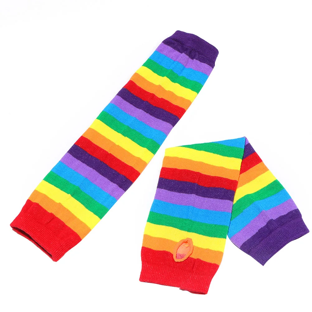 

2 Pcs Party Gloves Socks Set Rainbow Striped Cute Stockings for Women Colorful Women's