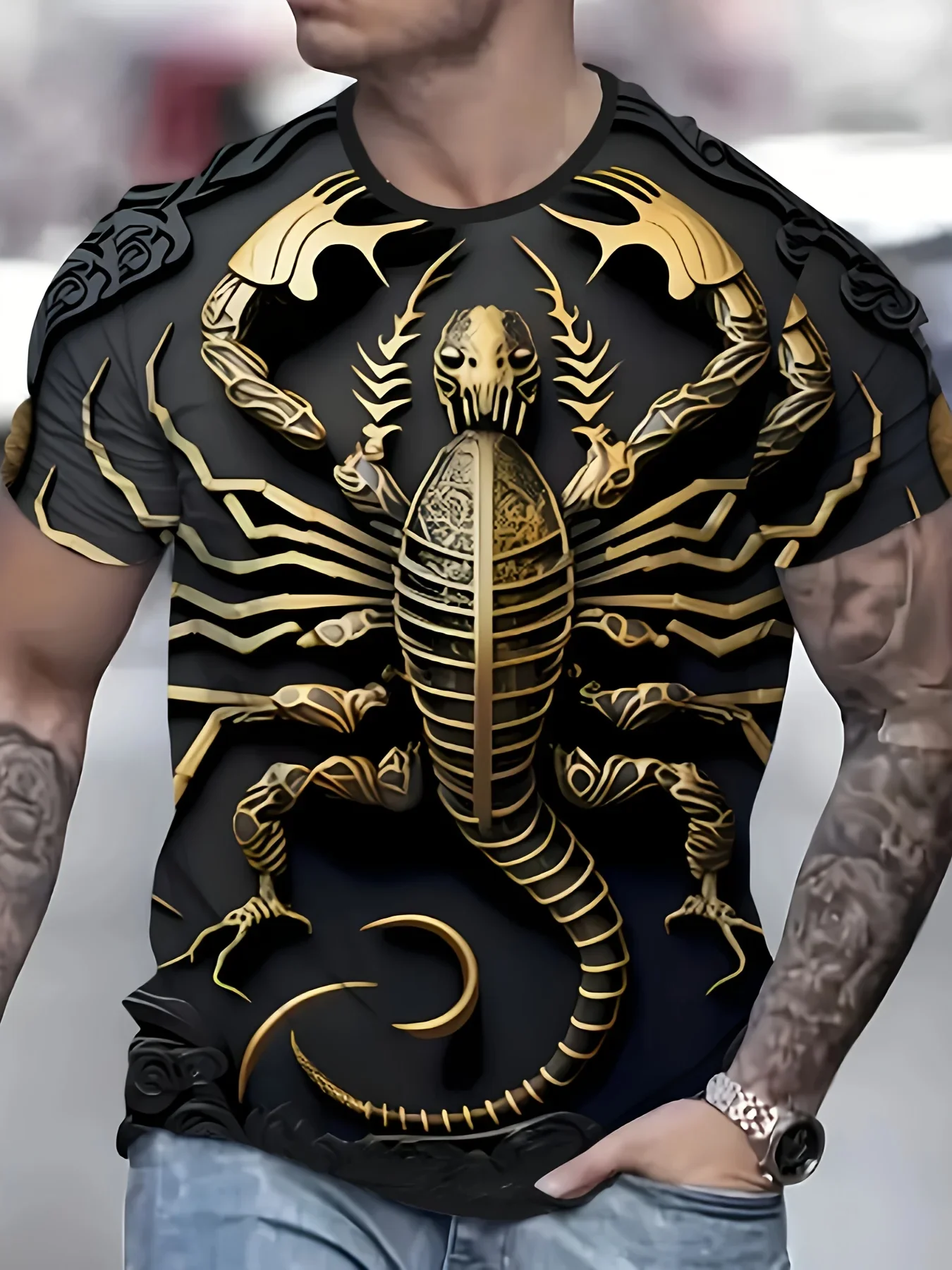 3D Scorpion Graphic T Shirt for Men Relief Style Print Short Sleeve Tops Summer Casual Crew Neck Tees Trend Street Men's Tops