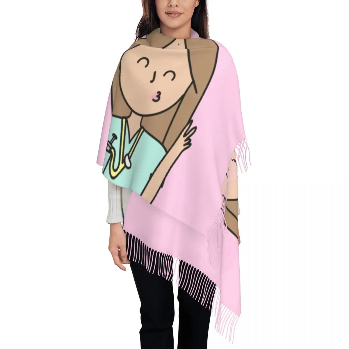 Personalized Print Nurse Enfermera Scarf Men Women Winter Warm Scarves Cartoon Nursing Shawl Wrap