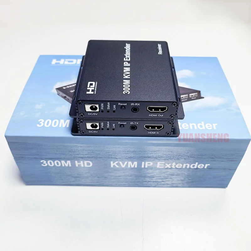 موسع IP KVM متوافق مع HDMI 300 متر عبر كابل Rj45 Cat6 984ft 1080P USB Ethernet TX إلى العديد من لوحة مفاتيح الماوس تدعم RX