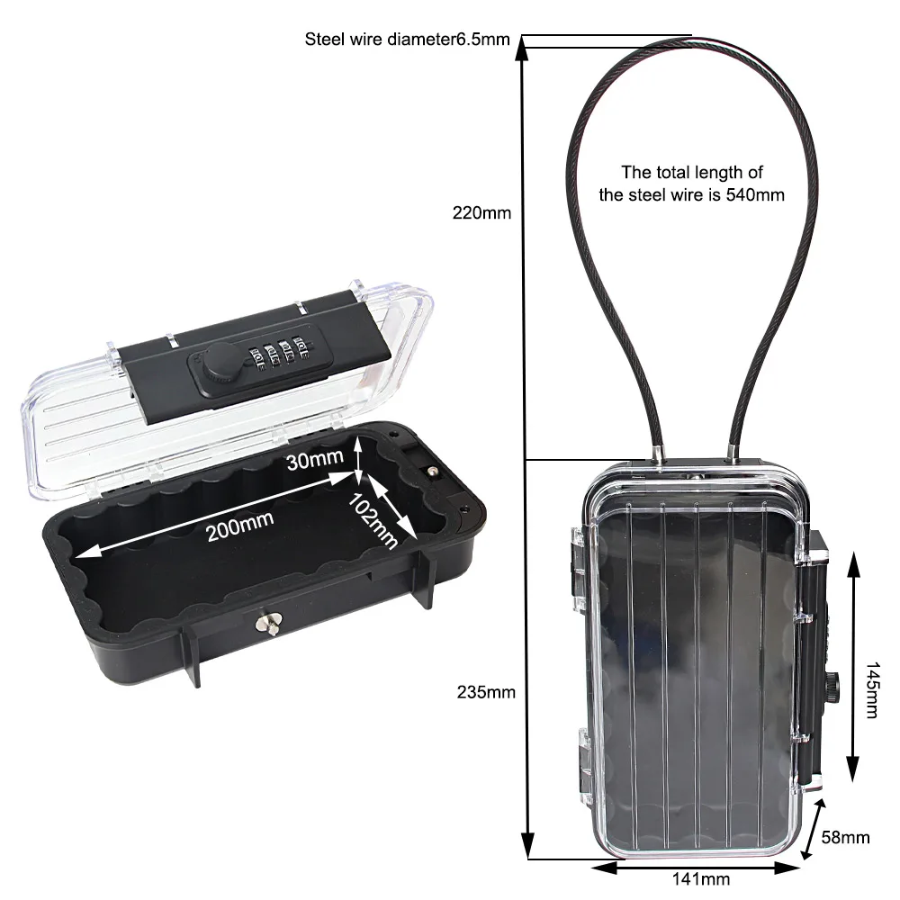 Transparent Waterproof Password Box Portable Travel Safe Box Mobile Phone Key Security Storage Box with Removable Cable Handle
