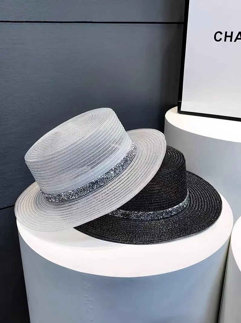 

Women's Hat French Retro Flat Top Hat Summer Socialite Style Breathable Panama Beach Hat Chapeau Femme Sun Shading Hats