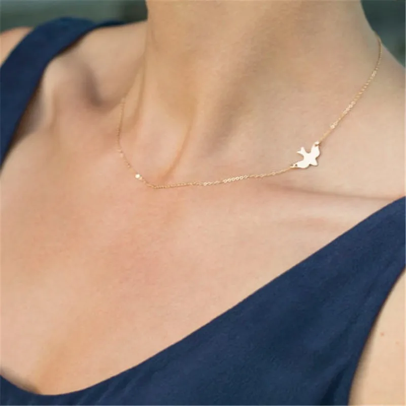 Tiny Peace Pigeon Pendants Necklaces for Female Thin Chain Necklaces Minimalist Clavicle Necklaces Summer Beach Collares