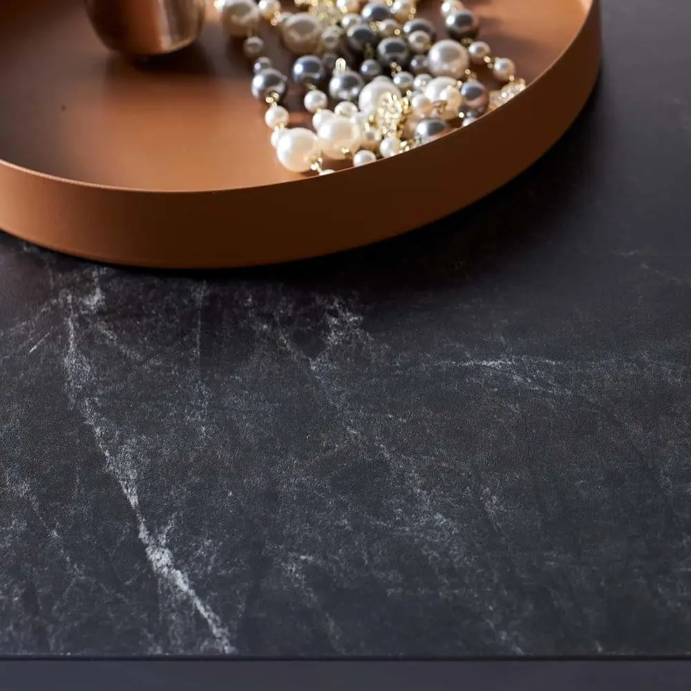 Mid-Century Modern Rectangular Coffee Table, 41x21, 2-Tier with Clear Glass Top and Black Marble Shelf, Gold Conical Legs