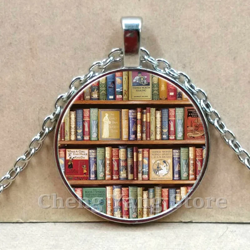 New Valentine Day Gifts Library Books Necklace Vintage Book Art Photo Jewelry Glass Pendants Link Chain Gift For Book Lovers