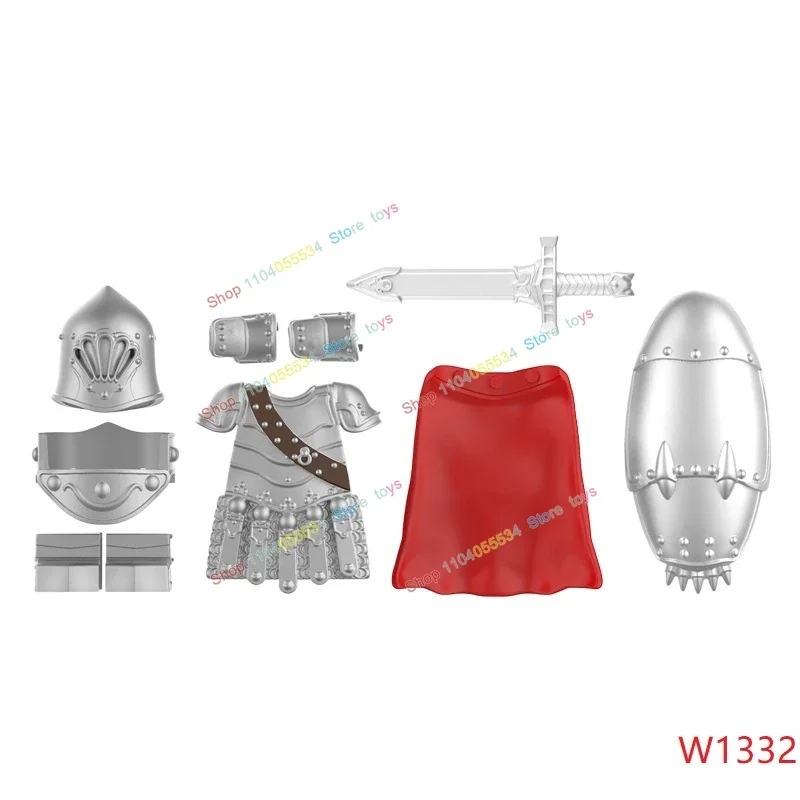Chevalier blindé lourd de bande dessinée, figurines d'action de dessin animé, accessoires, blocs de construction, armes, jouets pour enfants, cadeaux W1335 W1334