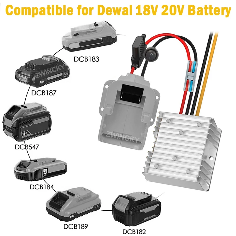 für Makita/Dewal/Milwaukee/Ryobi 18V Akku 20A 240W DC 18V zu DC 12V Step-Down-Konverter-Adapter mit Schalter und Sicherung DIY-Adapter – Detail 6