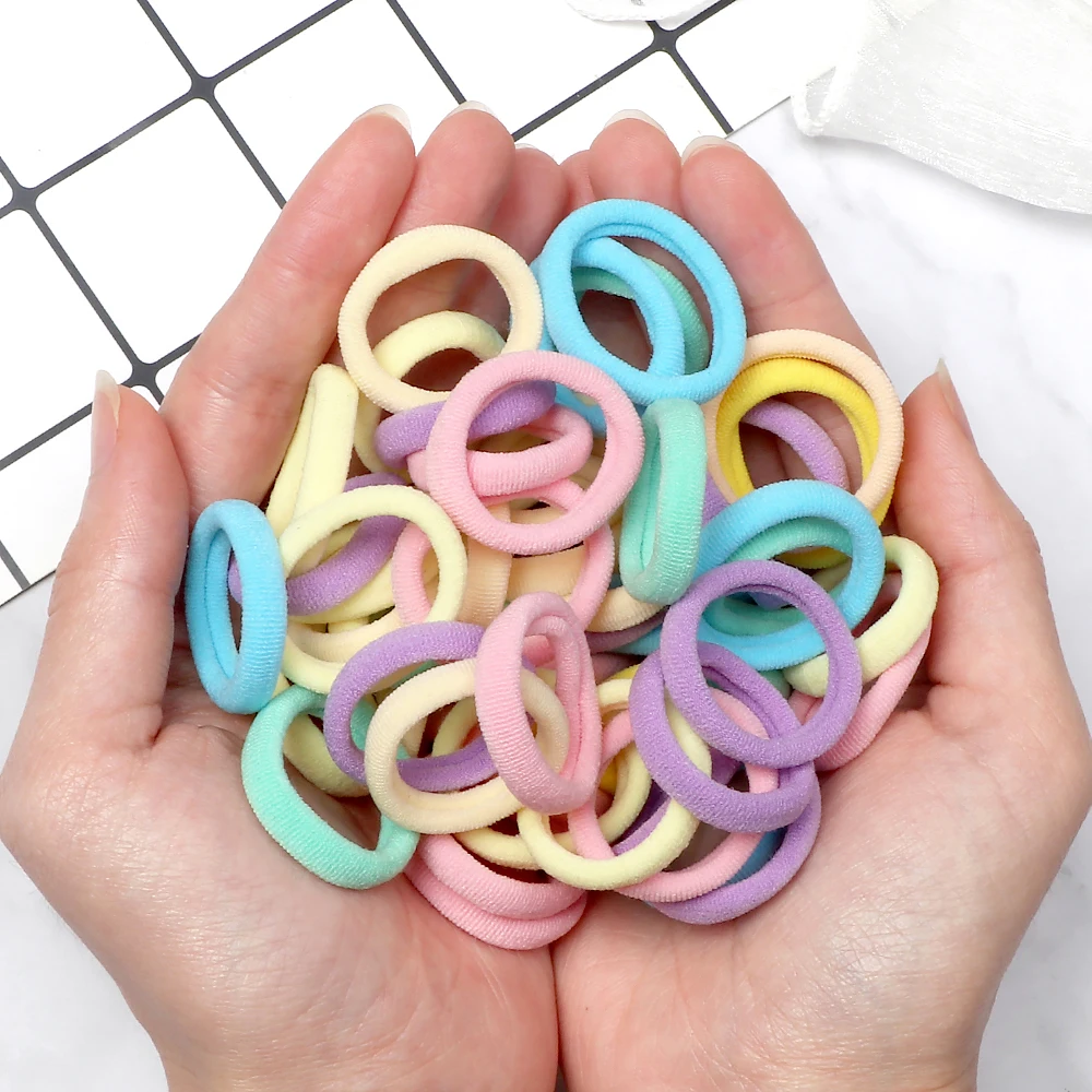 50/100 sztuk/zestaw dziewczyny małe 3cm elastyczne gumki do włosów kolorowe nylonu dla dzieci Scrunchie z pałąkiem na głowę dla dzieci kucyk Holder