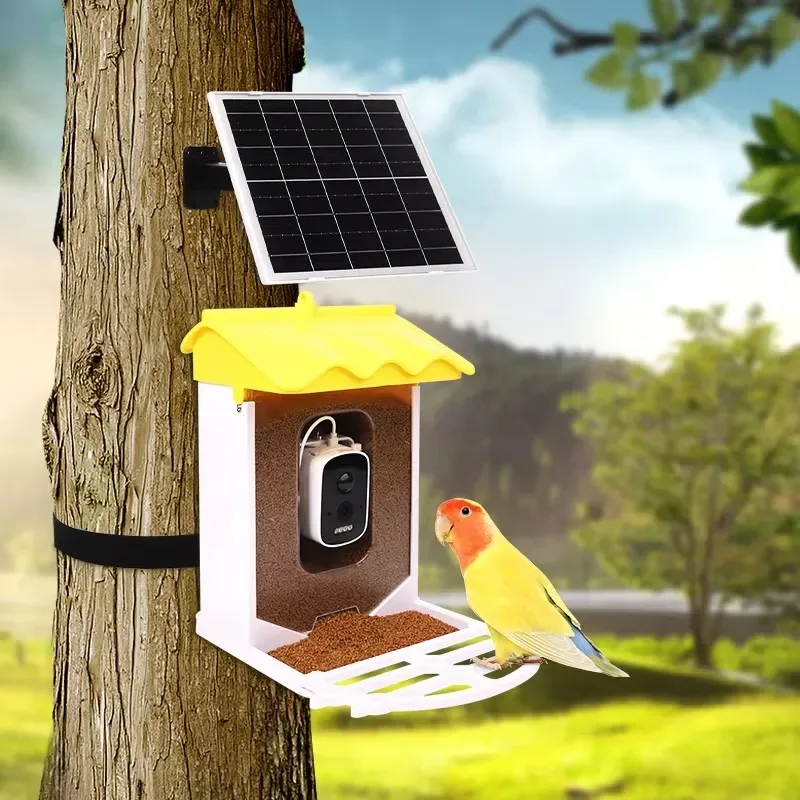Smart Bird Feeder with Camera Solar Powered AI Night Vision Waterproof Outdoor Bird House Pet Monitoring Device