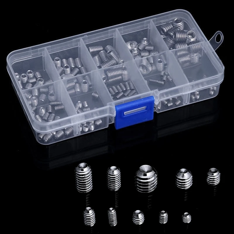 

200pcs Stainless Steel Hex Socket Set Screw Grub Screws Assortment Kit Set M3-M8