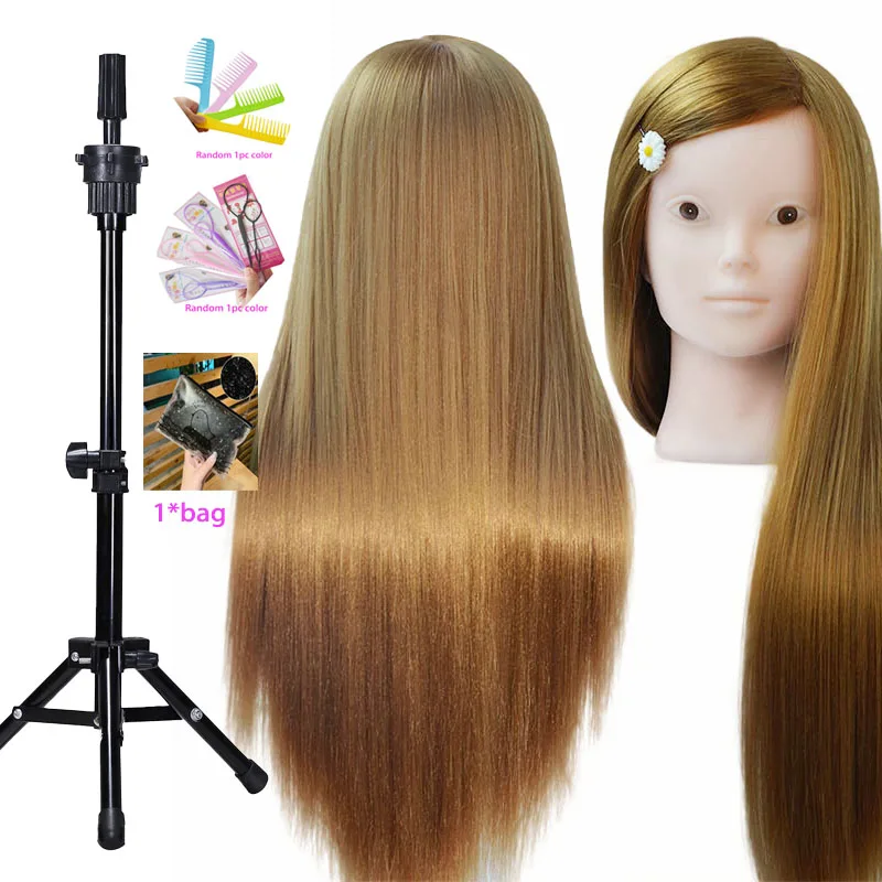 

26inch Hairdressing Mannequin Head Practice Model Long Straight Golden Hair Mannequin Doll Head with Stand for Barber Salon