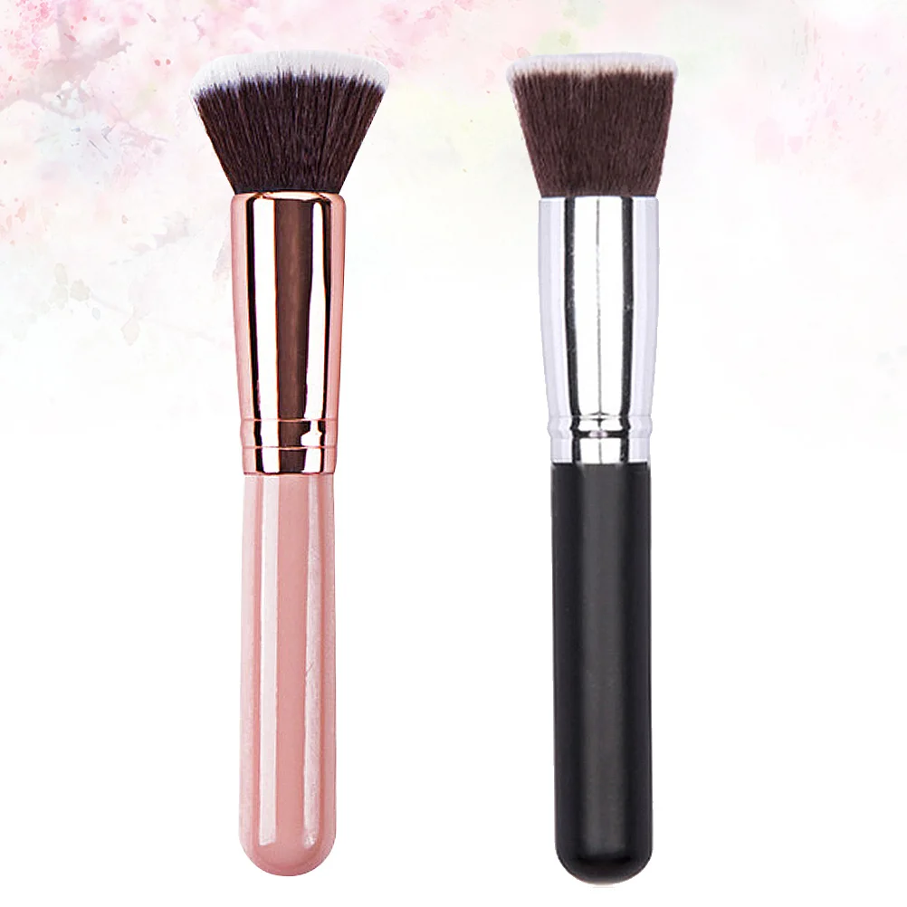 2Pcs Brush Set Wooden Handle Lightweight Professional Makeup Brushes Loose Powder Foundation Brush Soft Dense Makeup