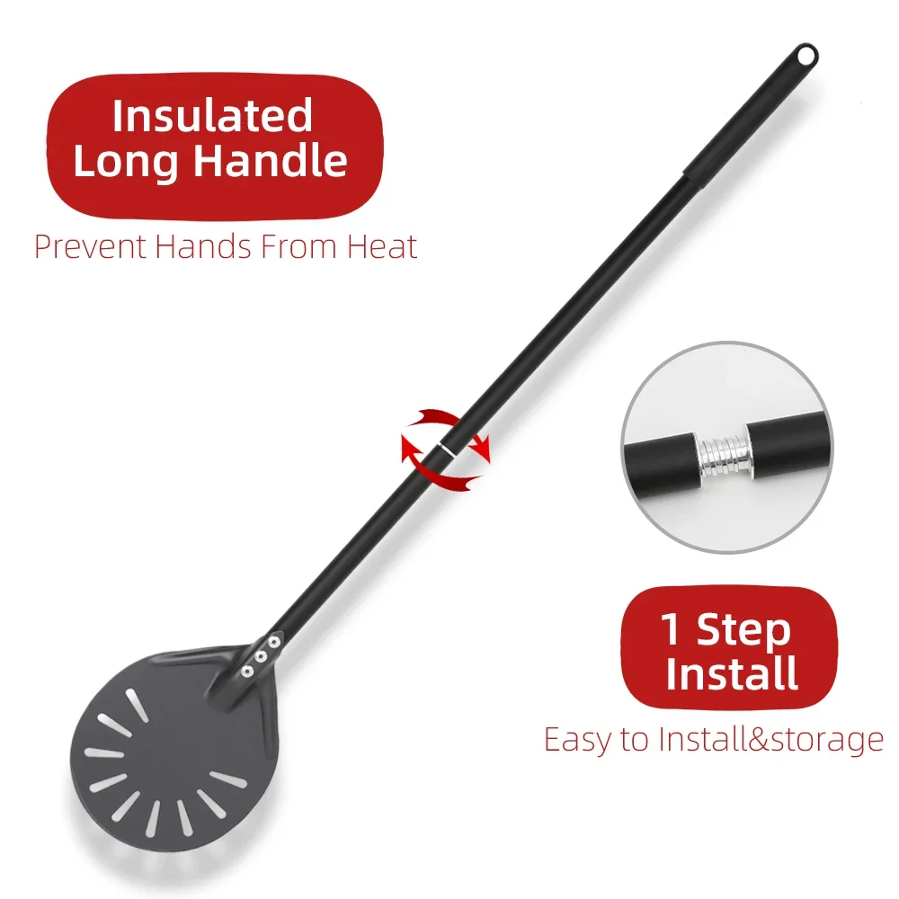 Pizza Turning Peel 6 Inch Round Aluminum Perforated Baking Turner Set with Metal Handle Paddle for  Accessories