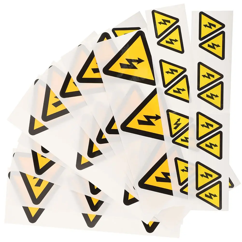 24Pcs Electric Shocks Warning Stickers High Voltage Caution Labels Yellow Triangle Signs Safety Equipment Decals Notebook
