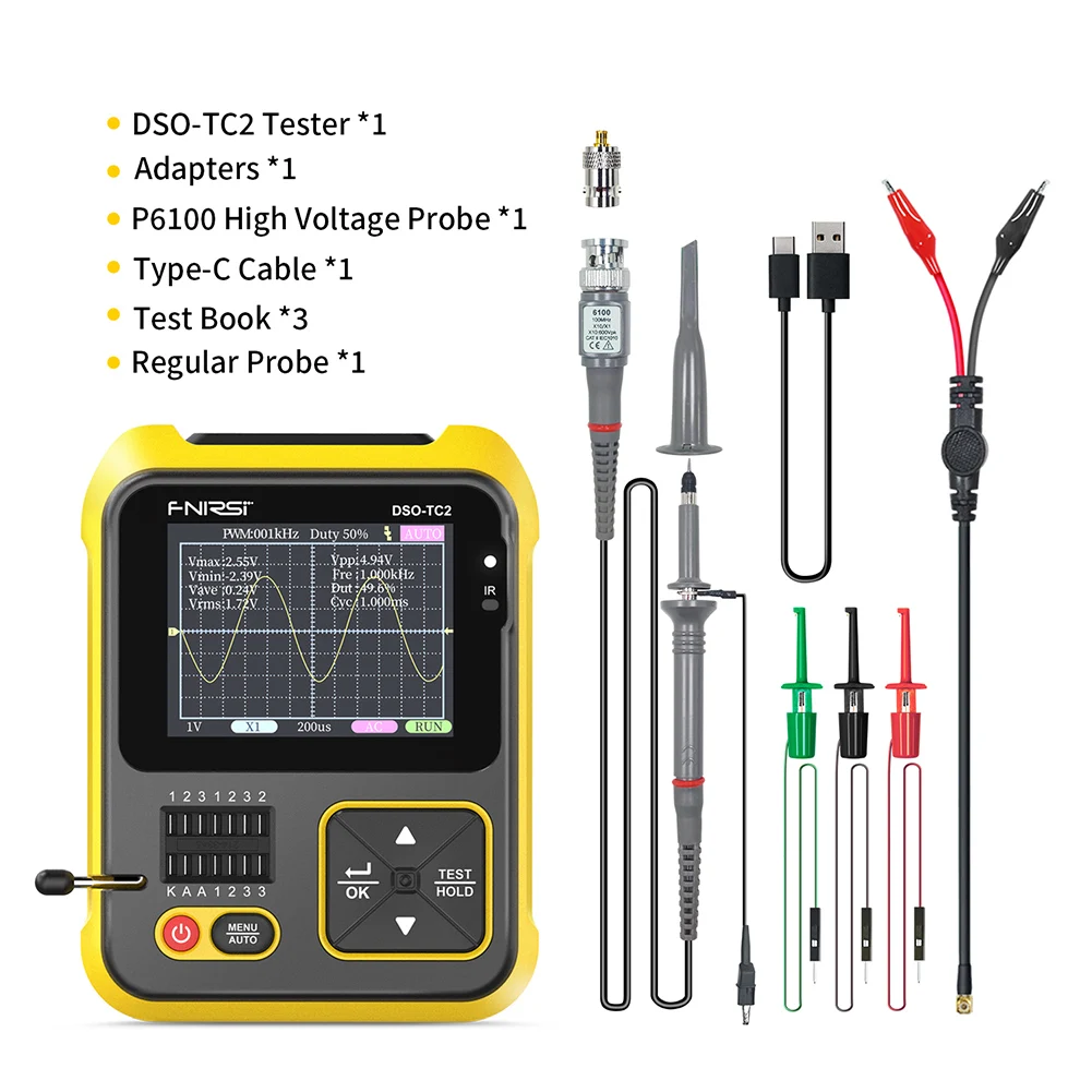 

200kHz 2.4" Bandwidth Oscilloscope Transistor Tester Digital Oscilloscope 2 In 1 PWM Square Waves Output Oscilloscope Portable