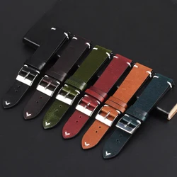 Handmade Retro Oil Wax Genuine Leather Watchbands Quick Release Calfskin Watch Strap 18mm 20mm 22mm Men Watch Accessories