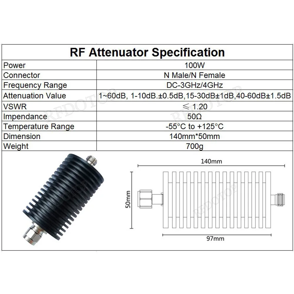 Imagem -06 - Homem para Atenuador Jack Fêmea rf Coaxial 100w N-jk tipo n Dc3ghz 4ghz 10 15 20 30 40 50 Conector do Poder 60db