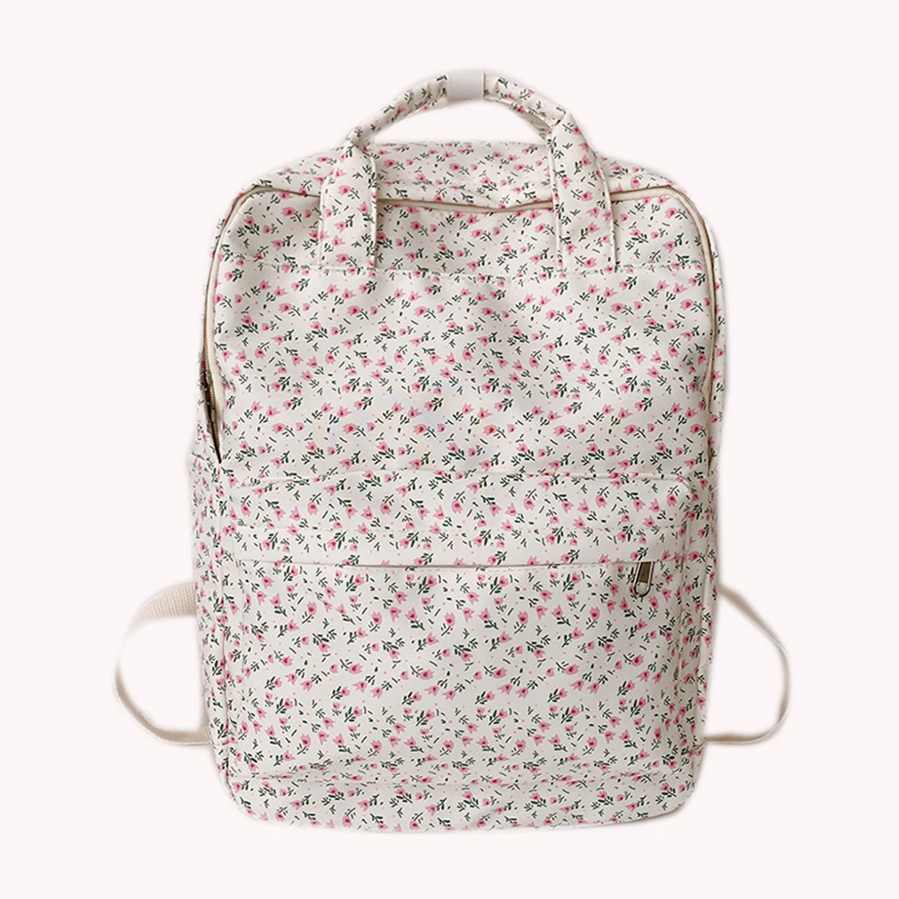 

Women Simple Floral Backpack Large Capacity Canvas Travel Laptop Rucksack Adjustable Strap Students Daily Bag