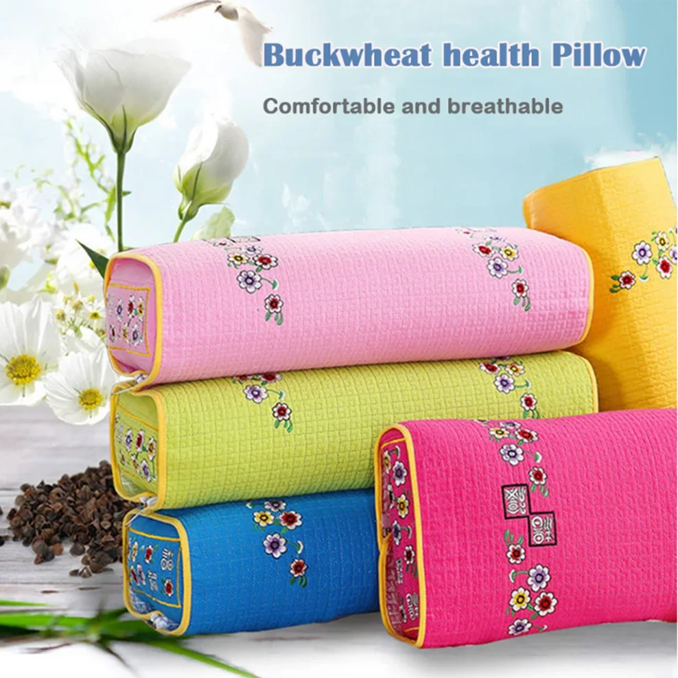 Korean Style Buckwheat Pillow, Folk Custom Square Pillow, Cotton Embroidered Pillow, 3-Layers Of Cotton Healthy Cervical Pillow