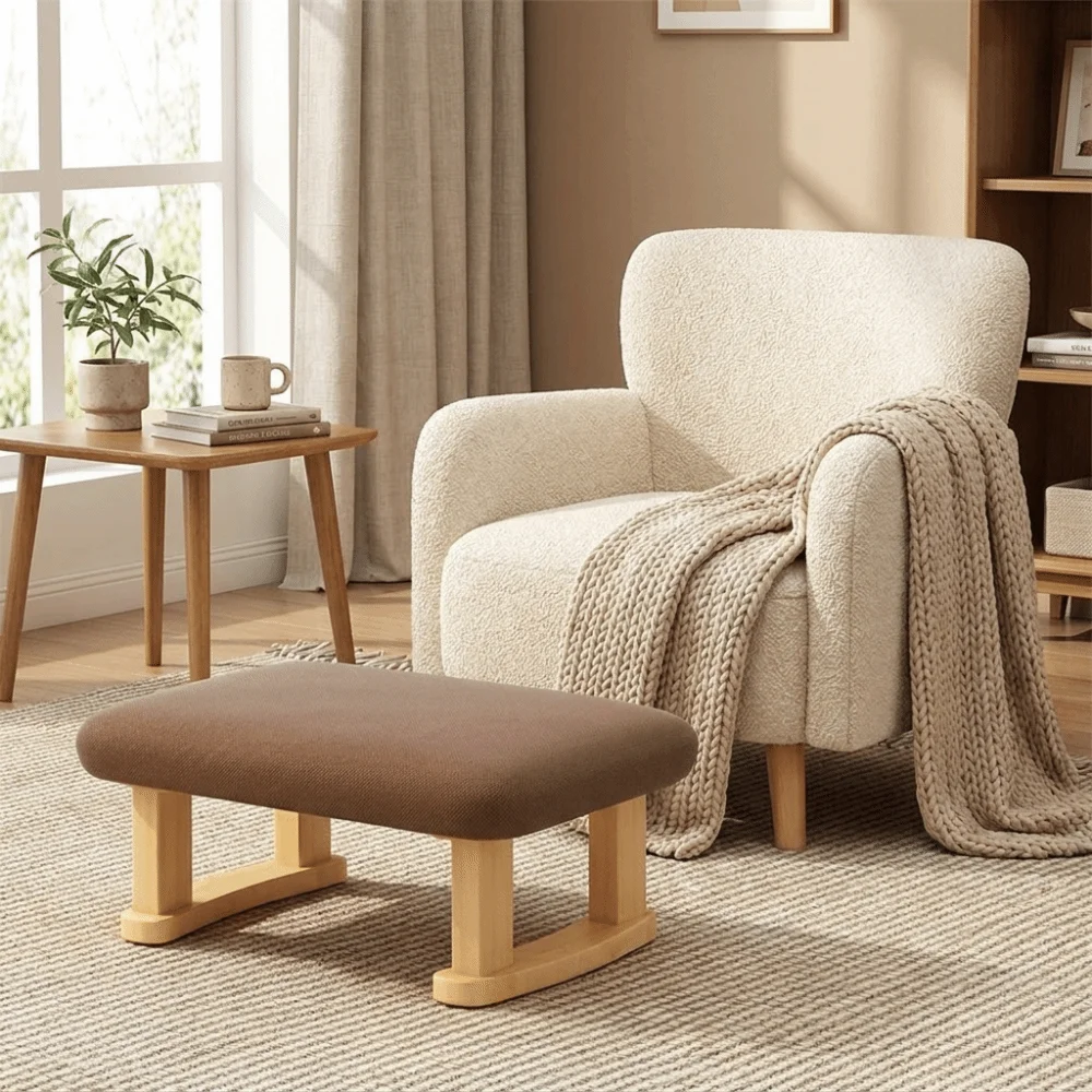 Smooth Solid Wood Foot Stool Rounded Edges Stable Support Legs Foot Rest Compact Size Burr-Free Edges