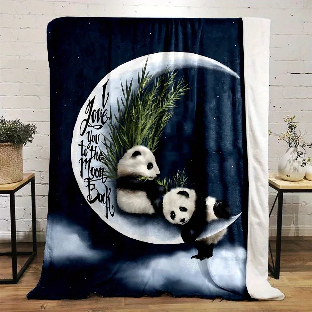 Cozy Panda Print Blanket, Soft Flannel Throw for Two, All Season Warmth for Couch Office Nap, Cartoon Themed Home Gift