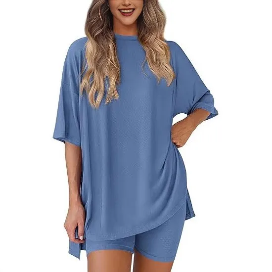 Casual Shorts Set with Split Sleeve Spring Summer Loungewear Regular Sleeve Japanese Korean Casual Summer Wear at Home for Women 5