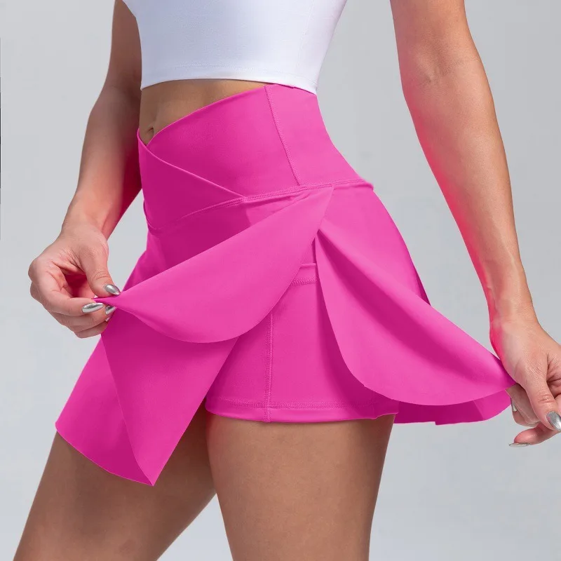 High Waist Split Solid Colour Patchwork Pocket Tennis Skirt Running Outdoor High Waist Yoga Skirt
