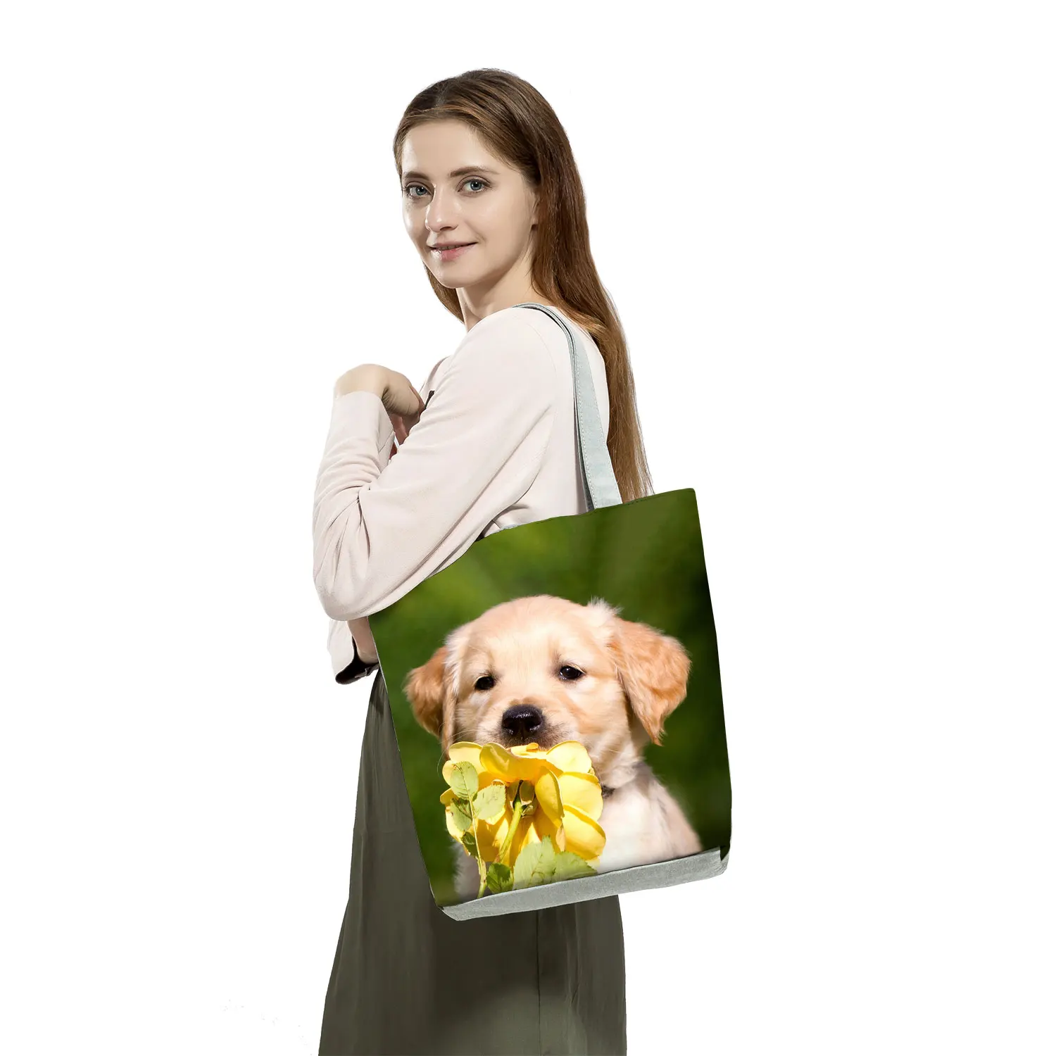 Cute Labrador Retriever Shopping Bags Groceries Women Handbags Animal Dog Graphic Large Capacity Shoulder Bags Foldable Totes