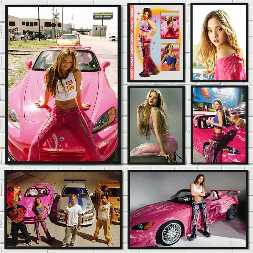 Póster de modelo de coche de carreras Rosa Vintage, pintura en lienzo, imágenes artísticas de pared rápidas y furiosas, decoración del Club del hogar