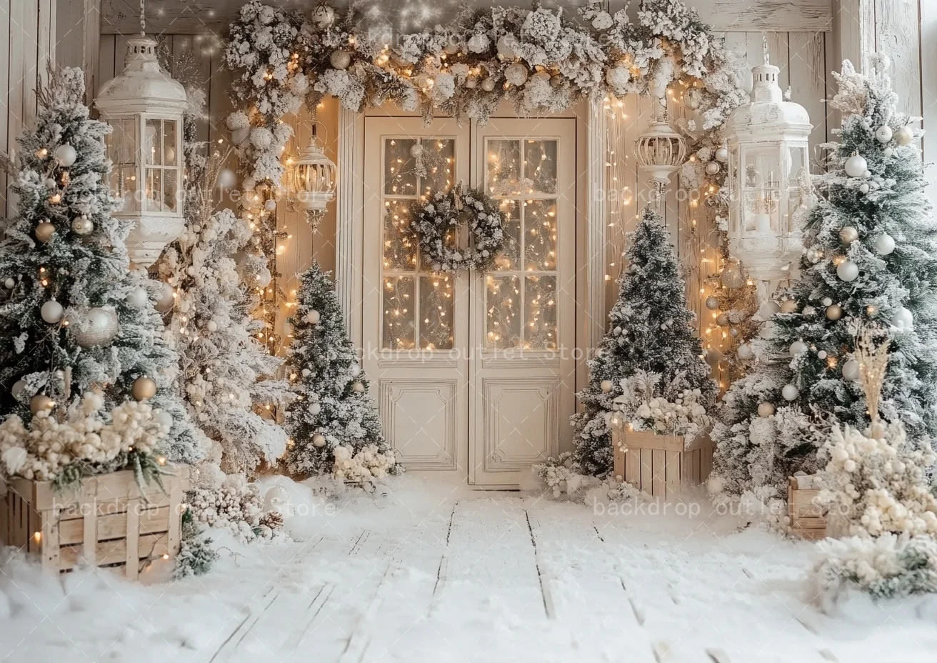 Mehofond Weihnachten Fotografie Hintergrund Beige Tür Fenster Weihnachtsbaum Lichter Dekor Kinder Familie Porträt Hintergrund Foto Studio