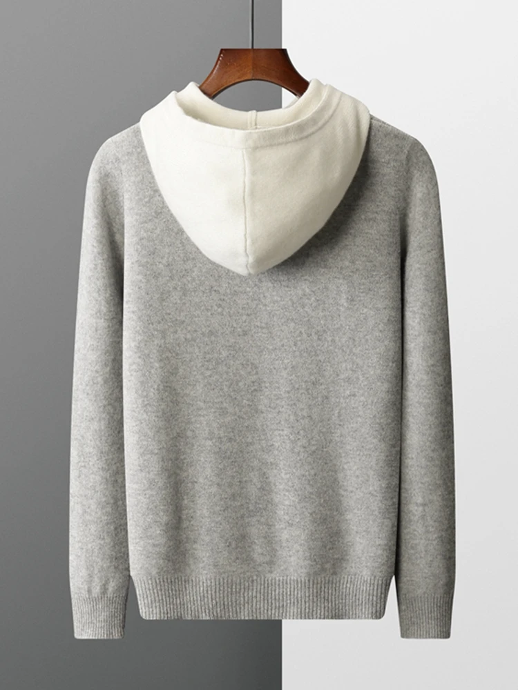 TLOML New Men's 100% Merino Wool Knitwear Hooded Pullover Autumn Winter Soft Warm Thick Cashmere Sweater Casual Loose Style Tops