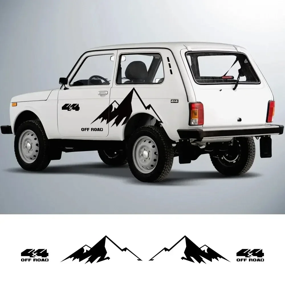 4PCS Car Door Side Stickers For Lada Niva 4x4 Tuning Accessories Off Road Mountain Graphics Styling Vinyl Film Decals Decoration