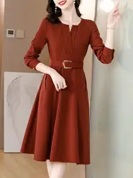 Dress Children's Clothing Spring and Autumn 2024 New Plus Size V-neck Small Stature Stylish Trendy Waist Cinching A-line Skirt