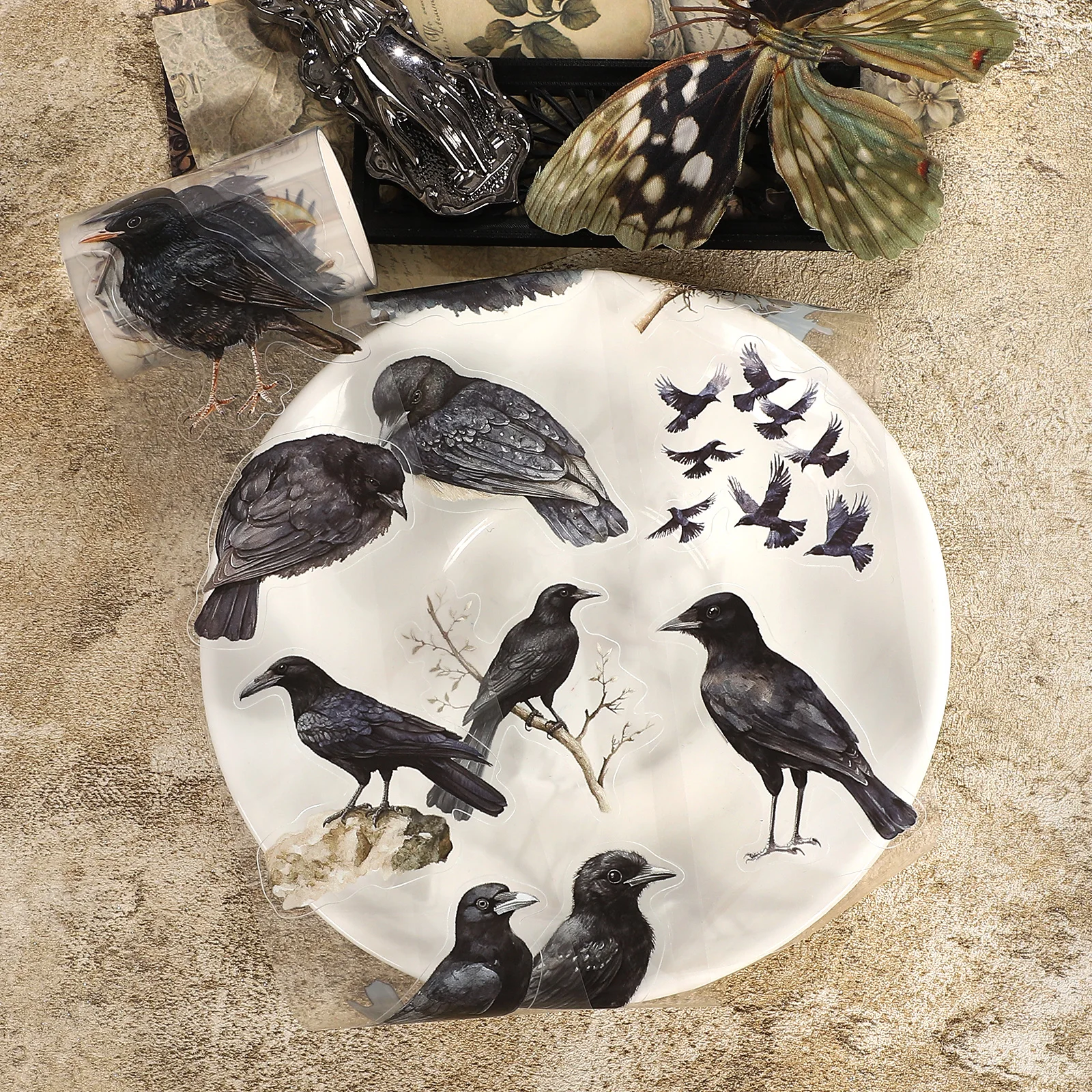 60mm*185cm Vintage Dark Crow Landscape PET Tape Creative DIY Journal Material Collage Scrapbooking Stationery