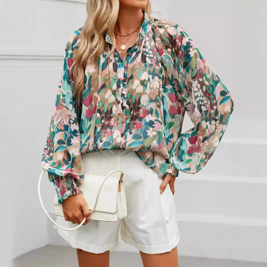 봄 신상 여성 루즈 셔츠 디자인 랜턴 슬리브 패션 버튼 가디건 탑 심플 다용도 블라우스