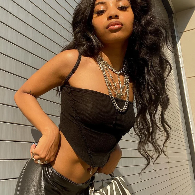 

Женский сексуальный укороченный топ, шикарная летняя одежда без рукавов Y2k, повседневная черная майка с открытой спиной, уличная одежда, клубная уличная майка 2000-х годов