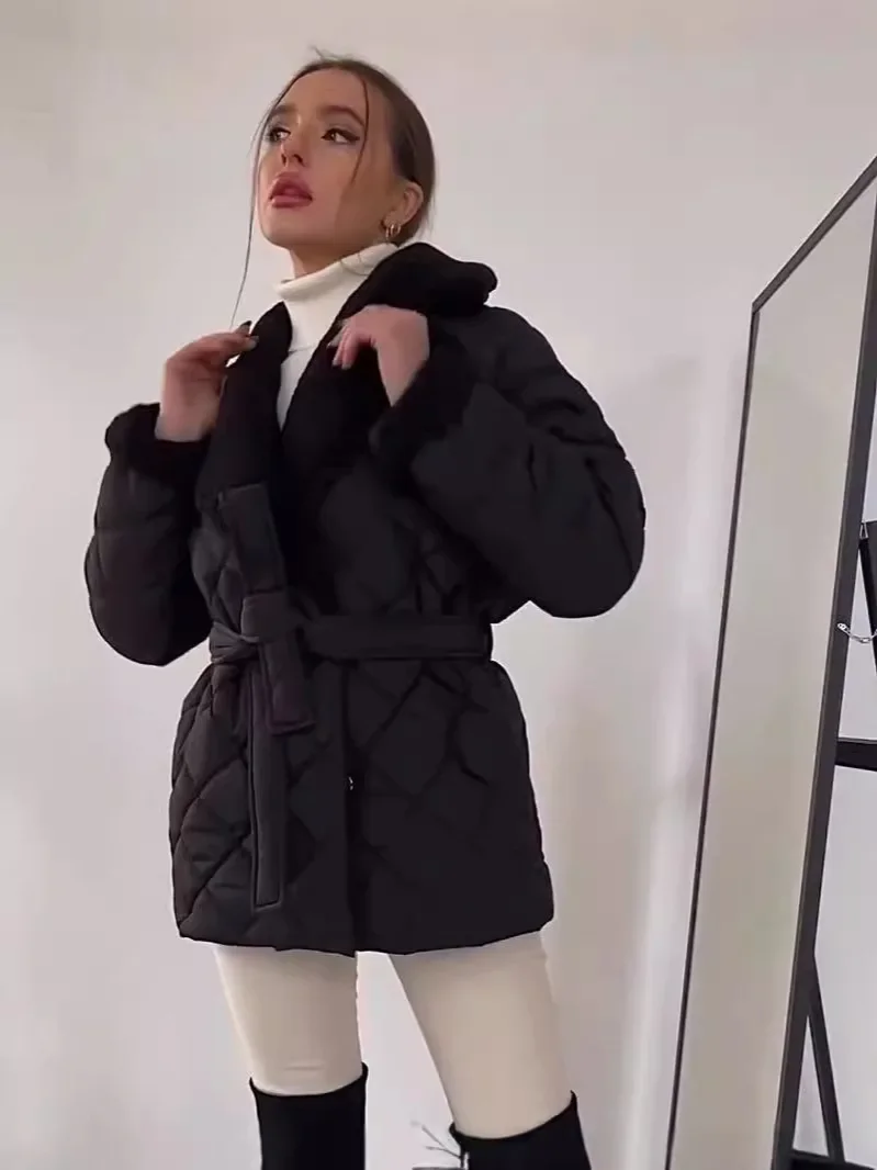 سترة نسائية كاجوال بنمط مريح ومقاس عبر الحدود لربيع الخريف وسترة قطنية قصيرة عصرية مع تصميم حزام #4