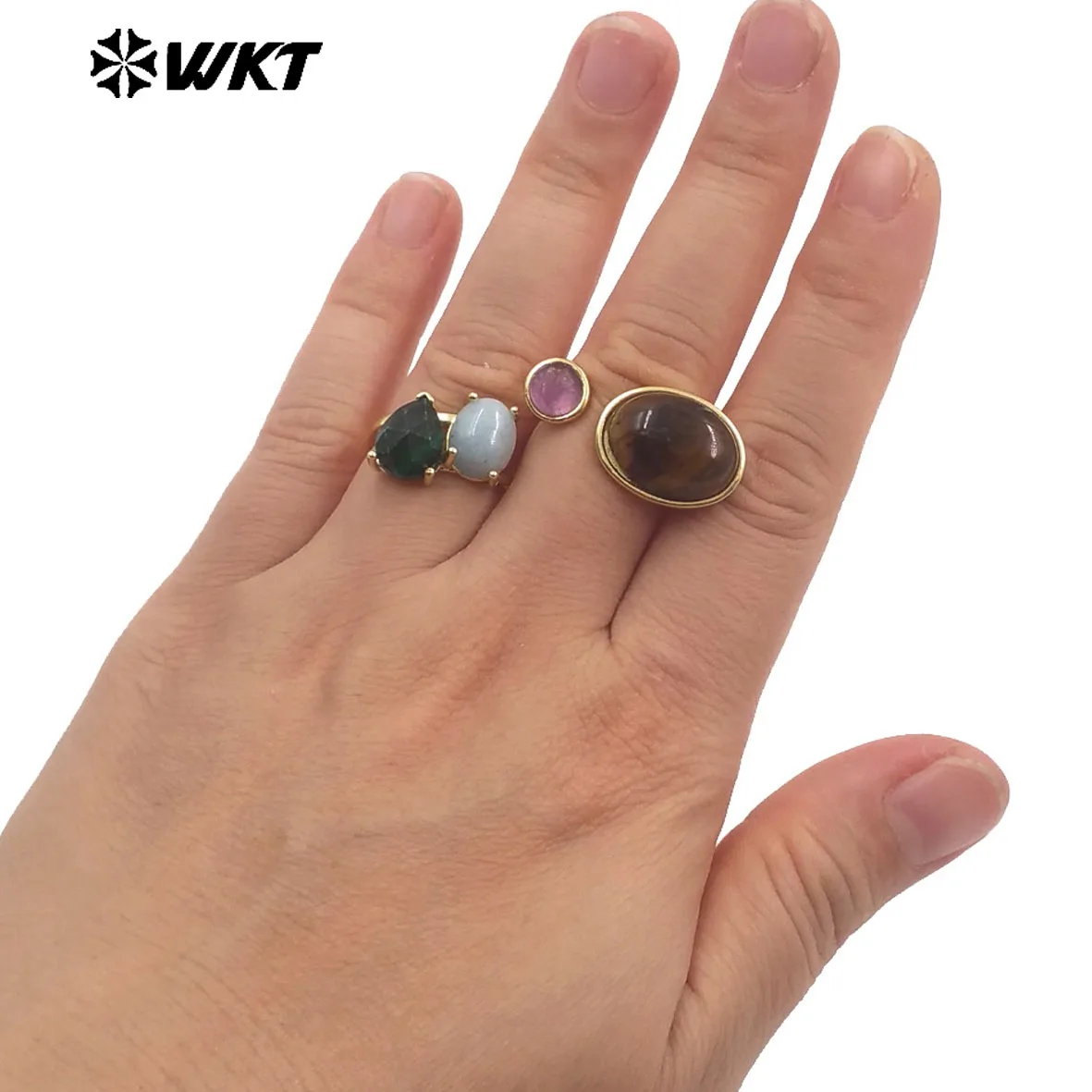 

​ WT-R589 Самый продаваемый натуральный драгоценный камень Уникальное кольцо US7 с покрытием из настоящего золота 18 карат для женщин Ювелирные изделия