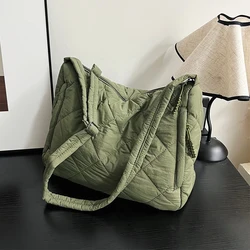 Large Capacity Cloth Shoulder Tote Bag For Women Designer Quilted Shopper Bag 2024 New Casual Travel Space Cotton Crossbody Bag