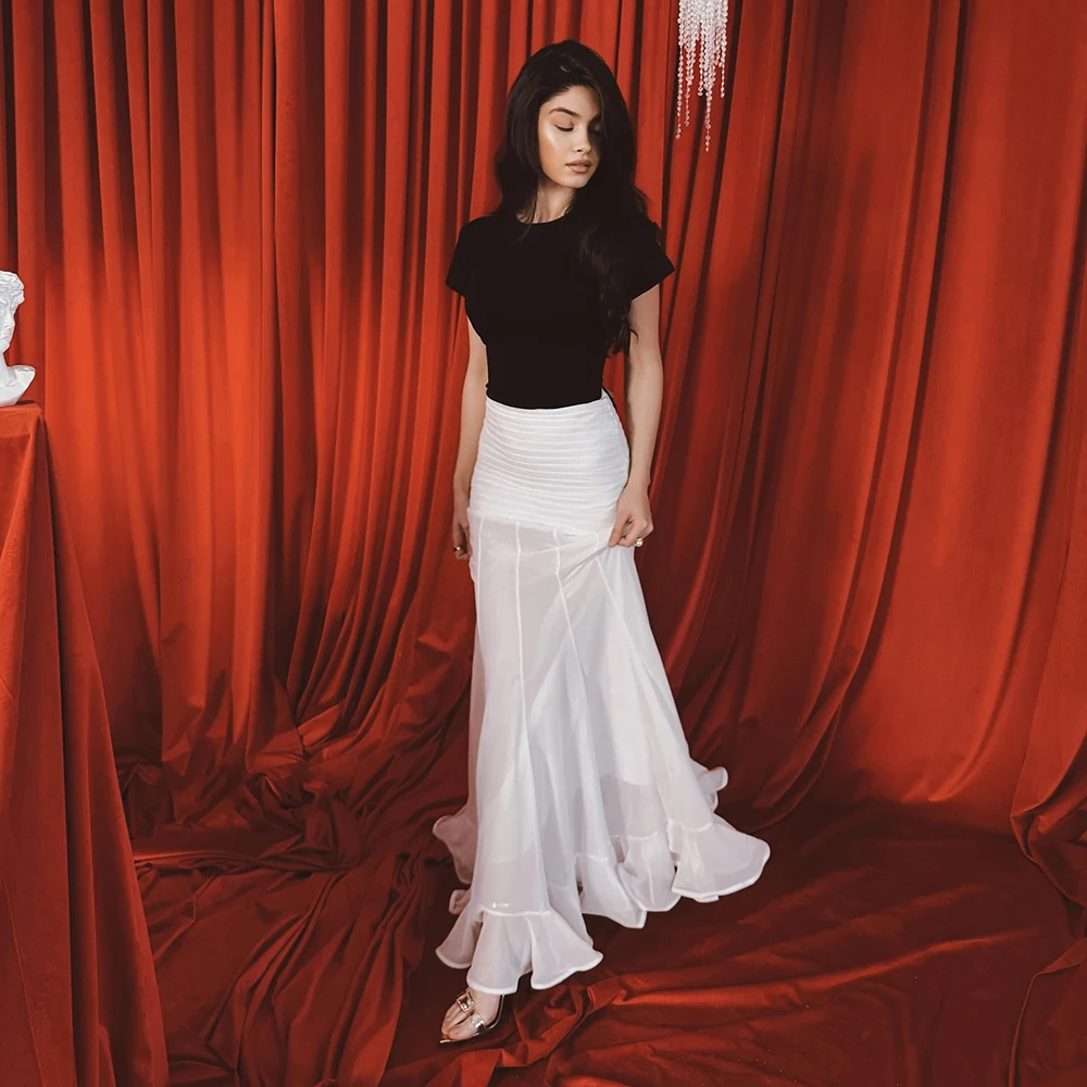 

Customized O-neck Contrast Color Mermaid Evening Dress Short Sleeves Ruched Party Dress Pleat Ankle Length Prom Gown For Women