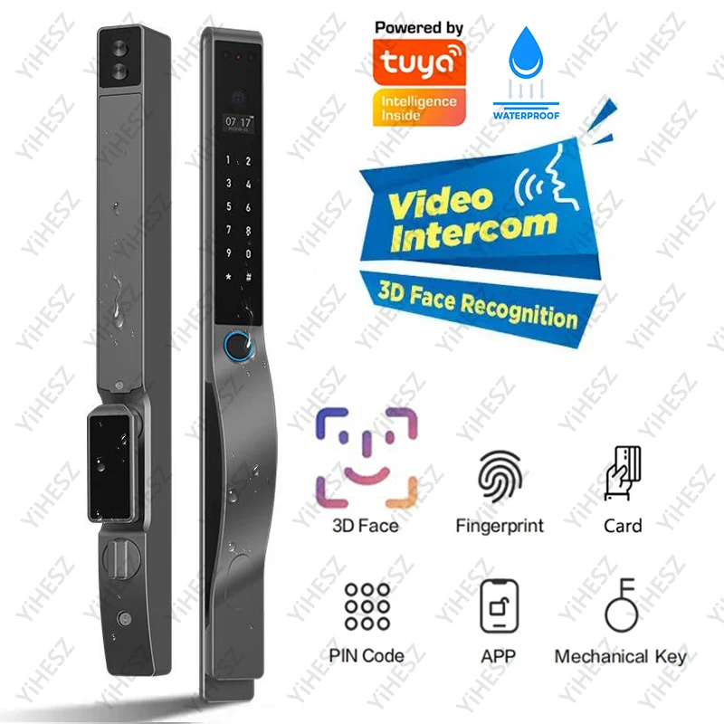 

Tuya WiFi Smart Door Lock Electronic Lock 3D Face Unlock IP67 Waterproof Key Fingerprint Password IC Unlock Sliding Door Lock